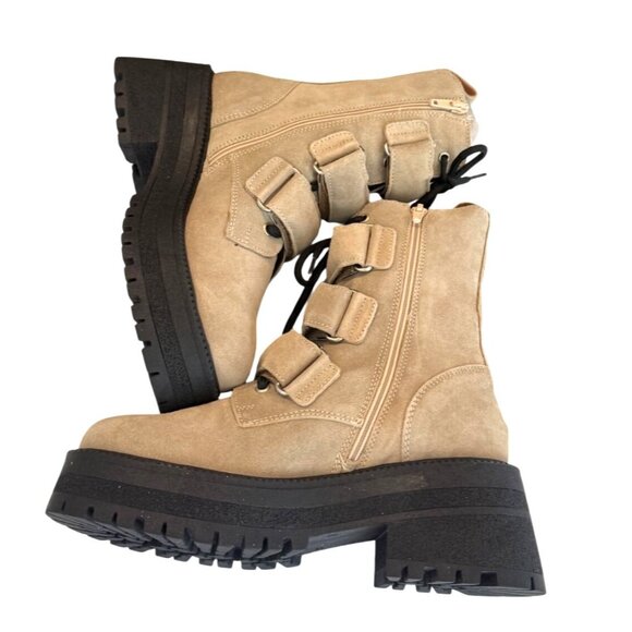 Free People Latte Beige Suede Emmett Lace Strap Up Boots Size 36/US 6 NWOB - Picture 4 of 7